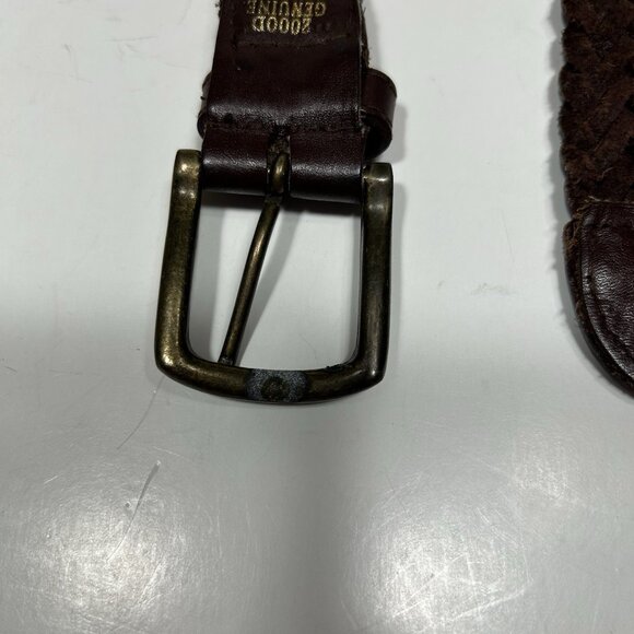 Vtg 2000D Women Braided Genuine Leather Belt Brown Brass Buckle Sz S - Picture 7 of 9